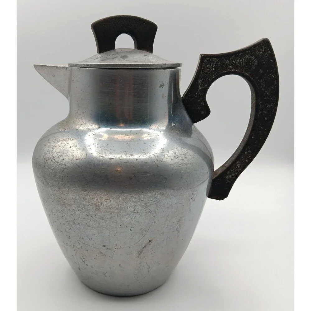 Vtg Aluminum Tea/Coffee Pot Diffuser Mid Century Kitchen Farmhouse Rustic Decor
